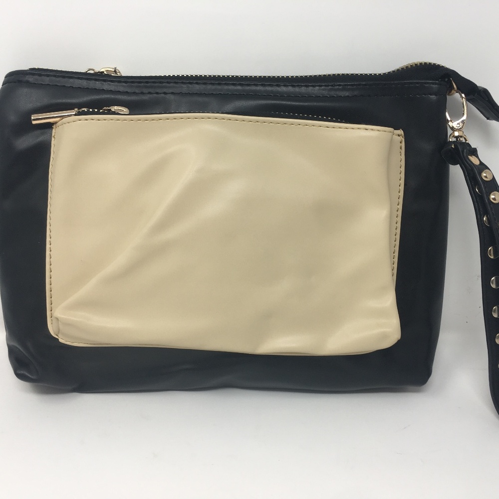 Charming Charlie Wristlet Black Tan Studded Handle